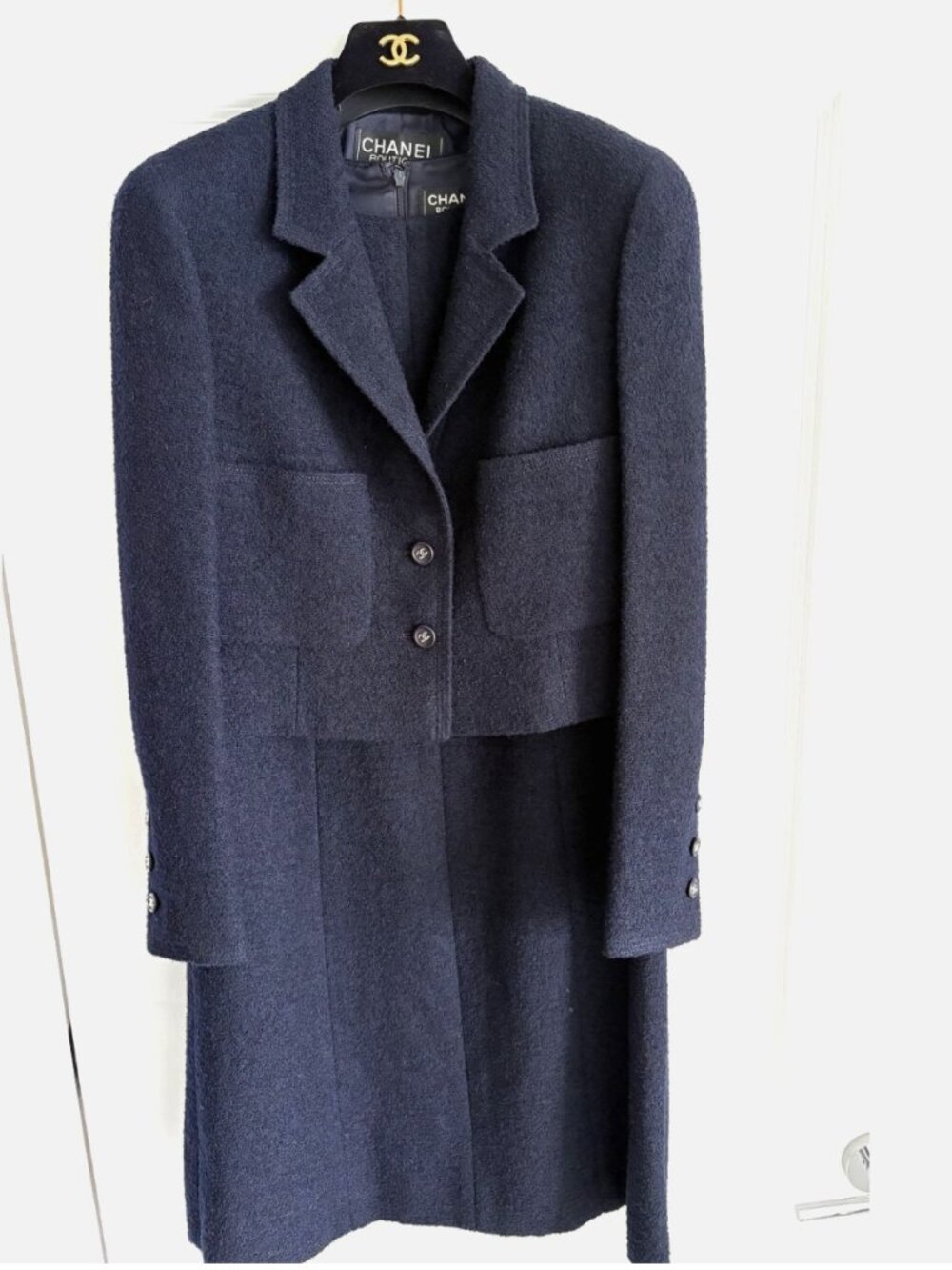 CHANEL JACKET & DRESS in navy wool —1990s Karl Lagerfeld -- Vintage, like NEW!